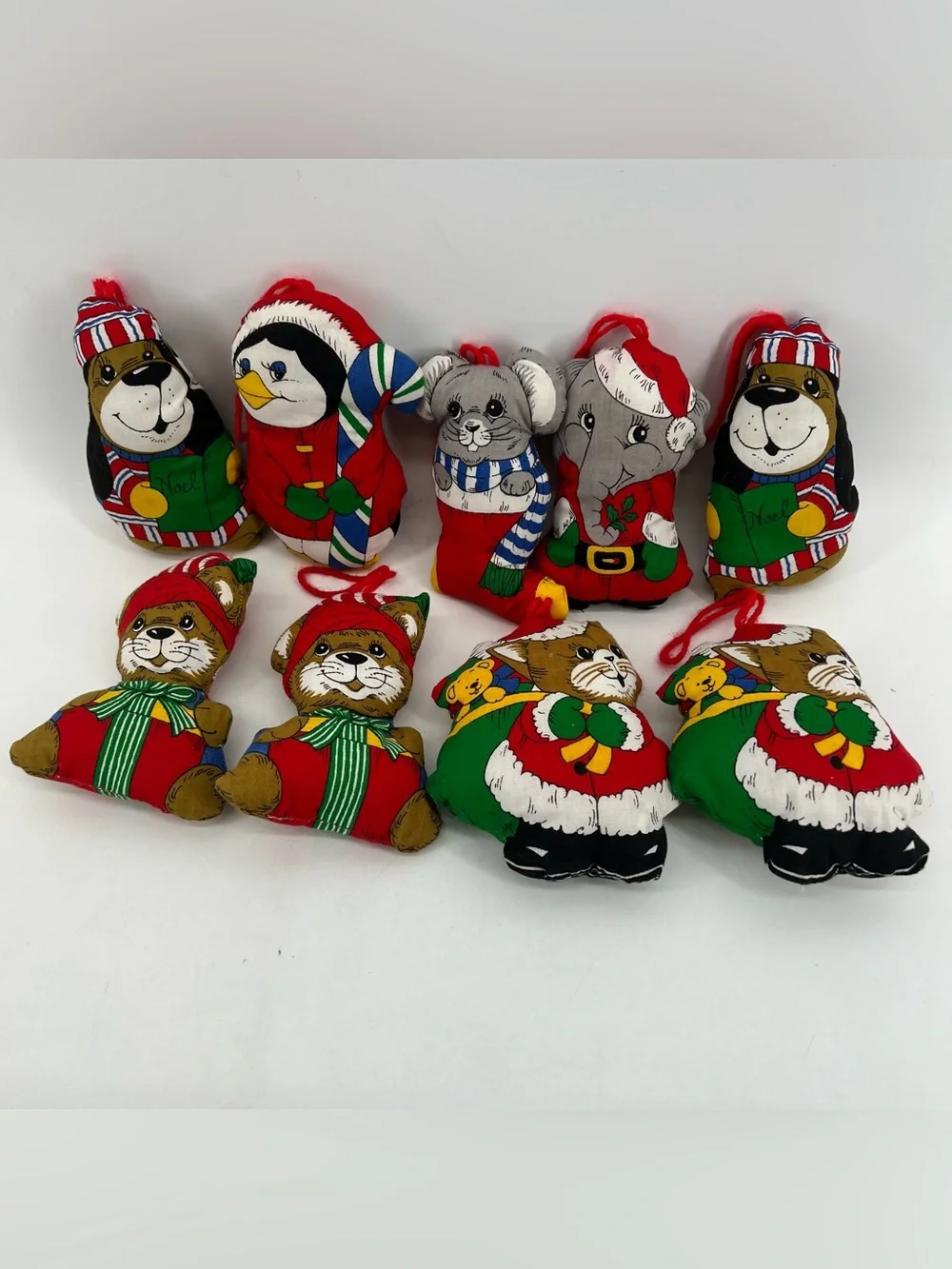 Vintage Fabric Plush Christmas Ornaments 6” Double Sided
